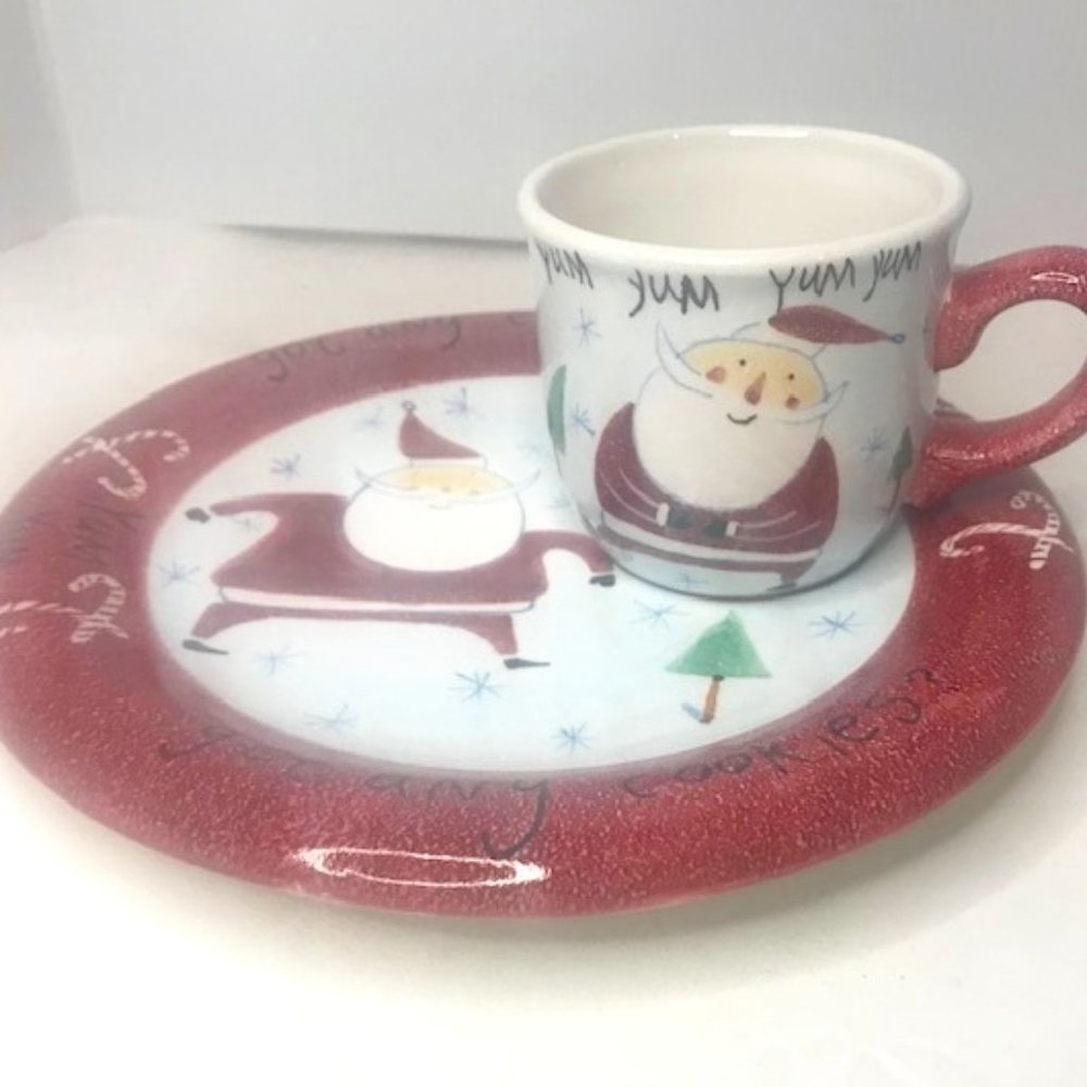 Vintage Enesco Cookies & Milk for Santa Plate and Mug Set - David Walker - 1999
